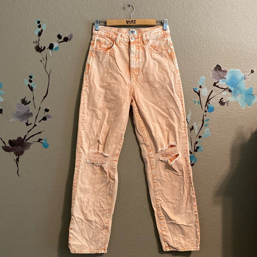 Zgy Denim hi Dad high rise straight acid wash ripped denim 27